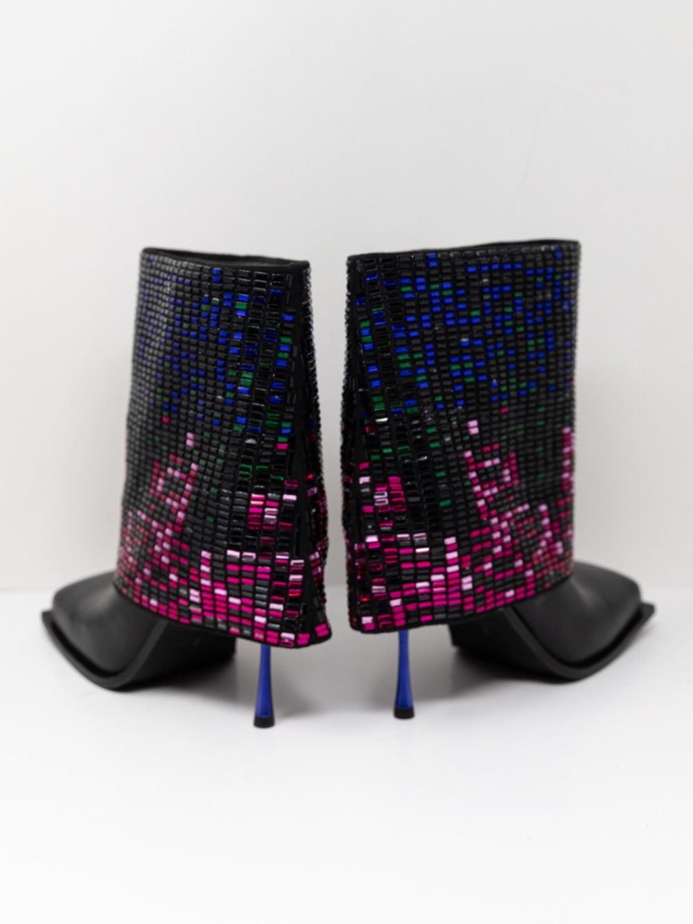 Azalea Wang Vollmer Rainbow Rhinestone Crystal Jewel Foldover Booties Shoes 8 - Picture 3 of 4